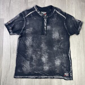 Affliction Henley Shirt Distressed 2XL Metal Buttons Stitching Live Fast Rare P